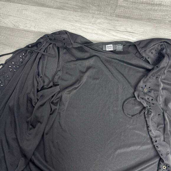 Vintage 90s Whimsigoth Fairycore Tie Faux Cardigan Top Black Plus Size 3X - Picture 5 of 6